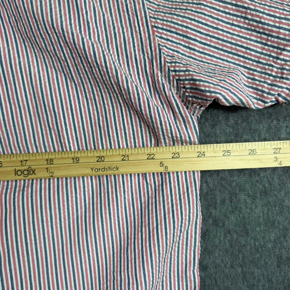 Brooks Brothers Shirt Mens L 346 Pink White Blue Seersucker Striped Short Sleeve